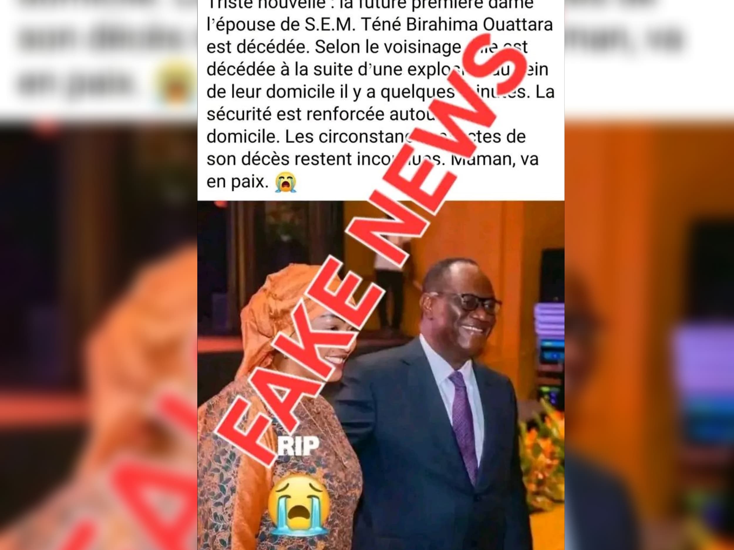 Côte d'Ivoire : Le décès de madame Kagnon Alimata Ouattara annoncé est une fausse information 