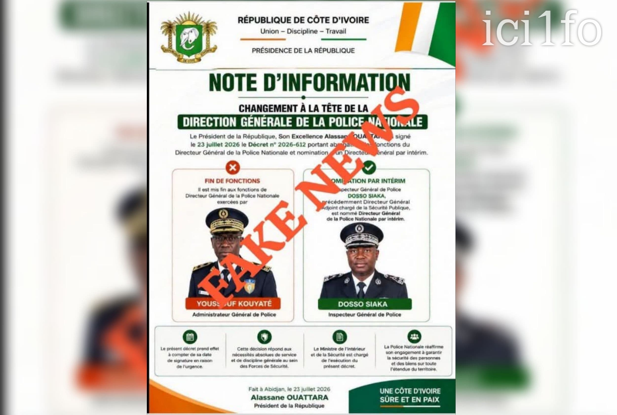 Côte d'Ivoire : La Police dément la nomination d'un DG par intérim et jure que « Les auteurs seront retrouvés »