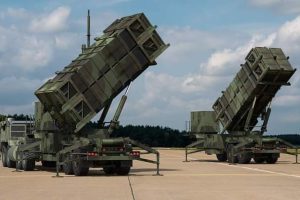 Szczecin,Poland-April 2022:MIM-104 Patriot - American surface-to-air missile system developed by Raytheon to protect strategic targets.3D Illustration.